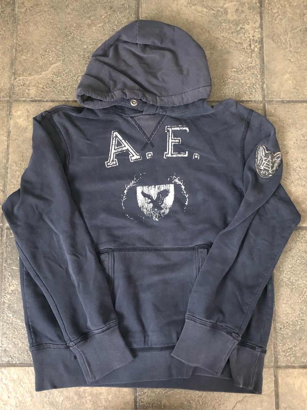 Vintage Y2K American Eagle Men’s Navy Blue Hoodie Size Large Waffle Hood